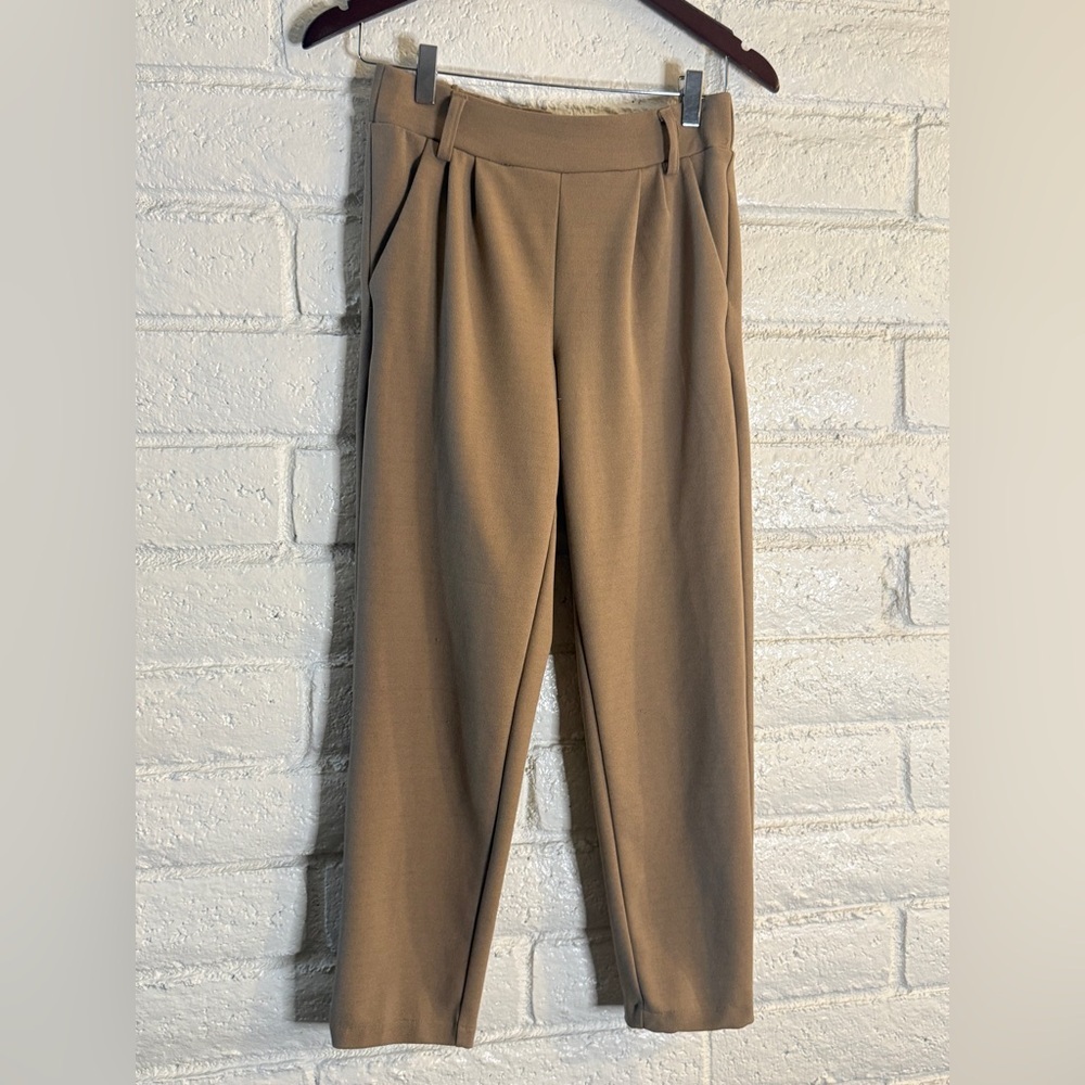 Fashion Nova Tan High Waist Tapered Pants Size M Elastic Back Business Casual